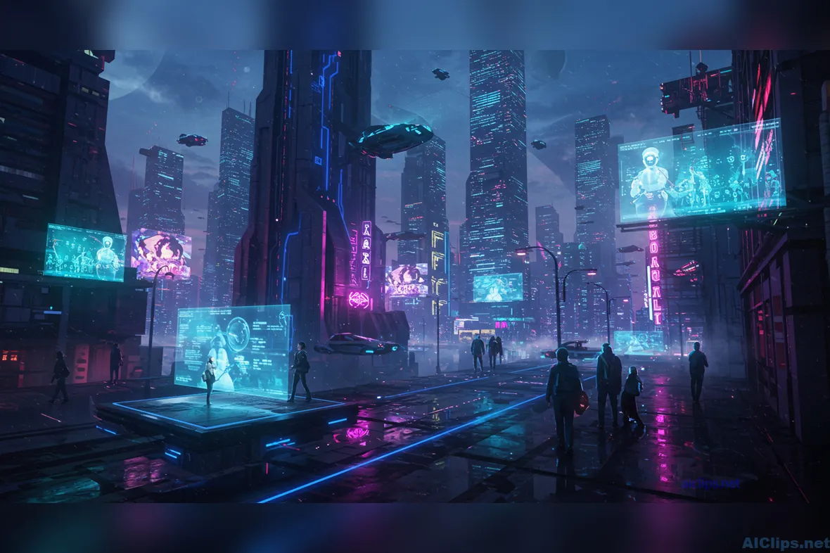 Futuristic Cyberpunk Cityscape: High-Tech Urban Life