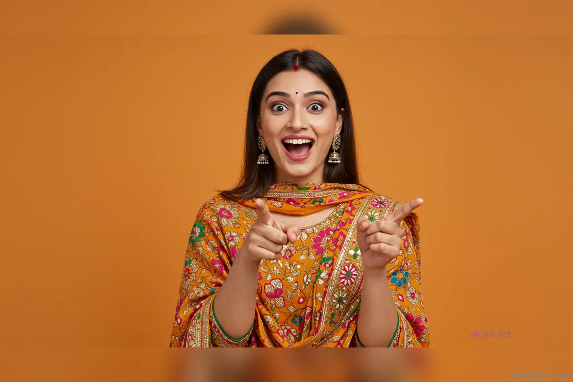 Vibrant Joy: Happy Woman in Traditional Indian Attire