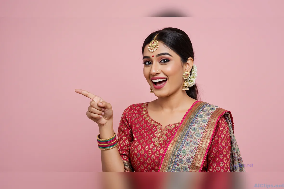 Joyful Young Woman in Traditional Attire