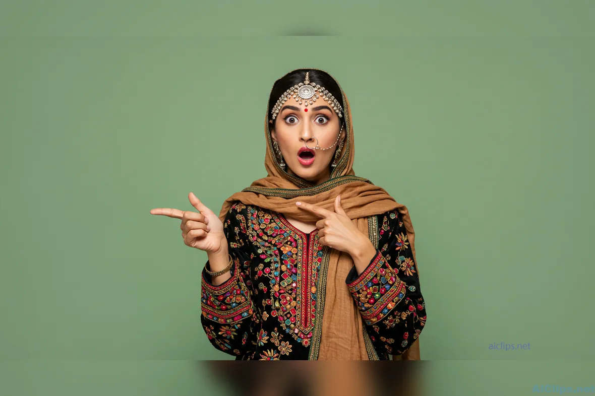 Elegant Indian Woman in Ethnic Dress with Surprise Expression