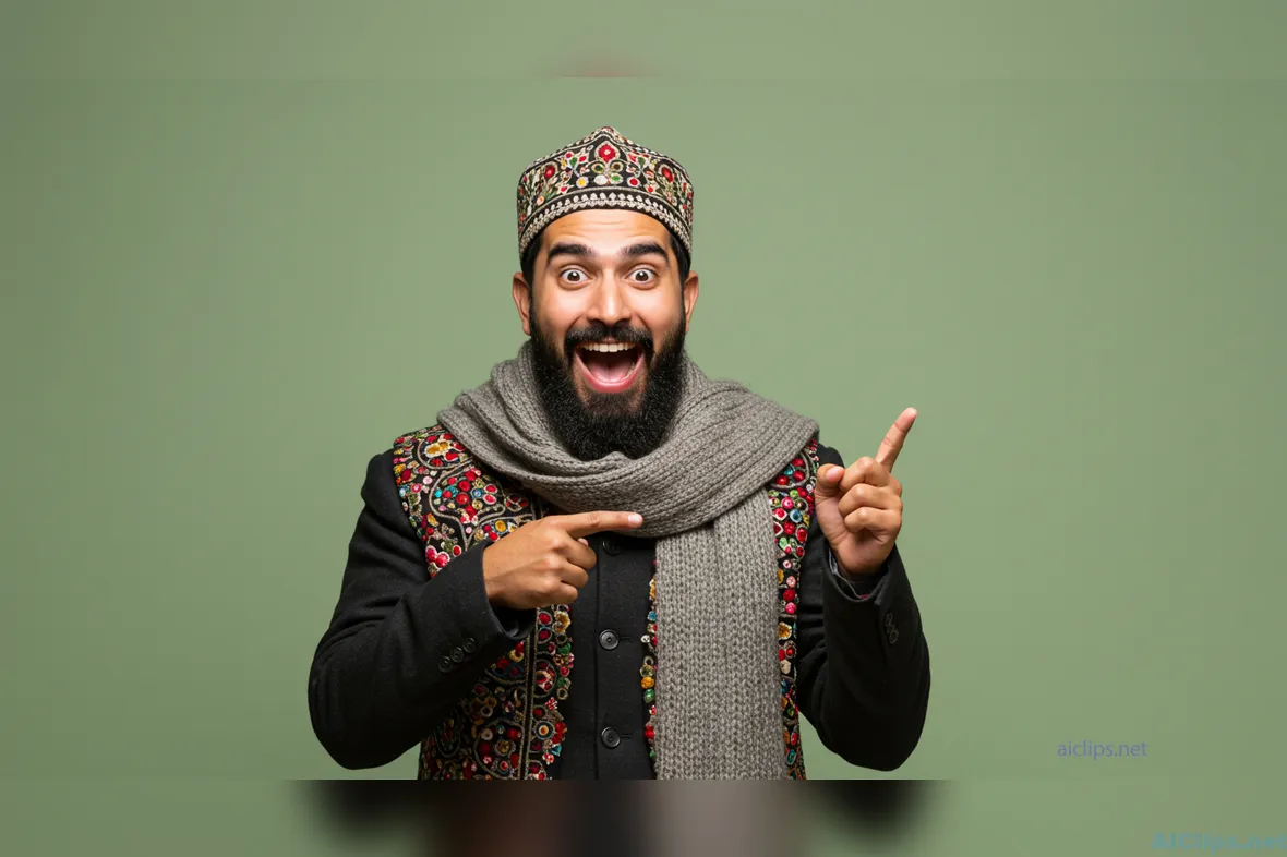 Excited Man in Traditional Attire Showing Enthusiasm