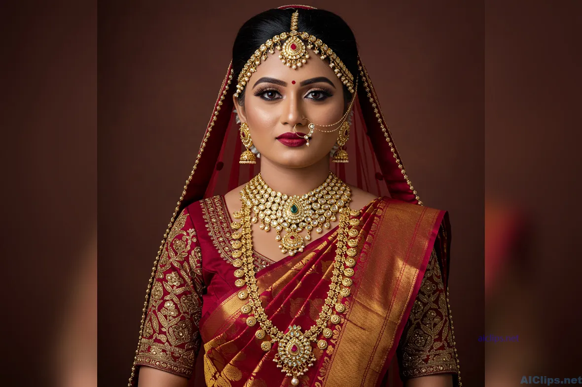 Elegant Traditional Indian Bridal Look with Jewelry