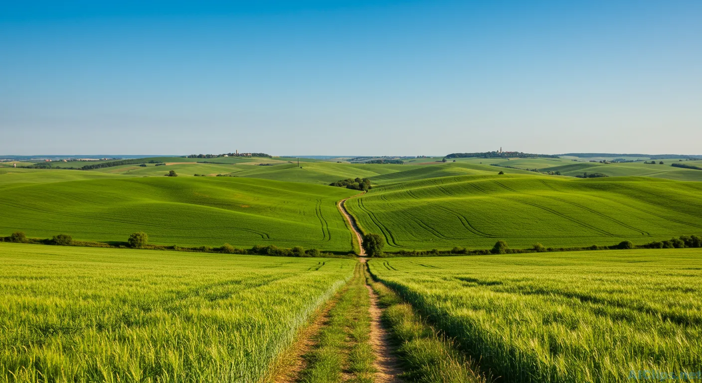 Scenic Green Rolling Hills with Clear Blue Sky