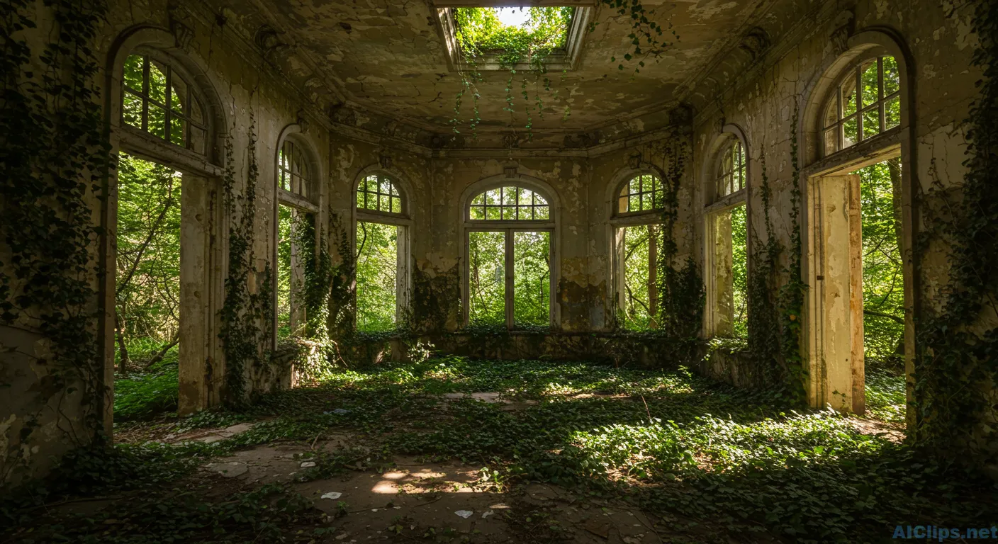 Abandoned Room Surrounded by Lush Greenery