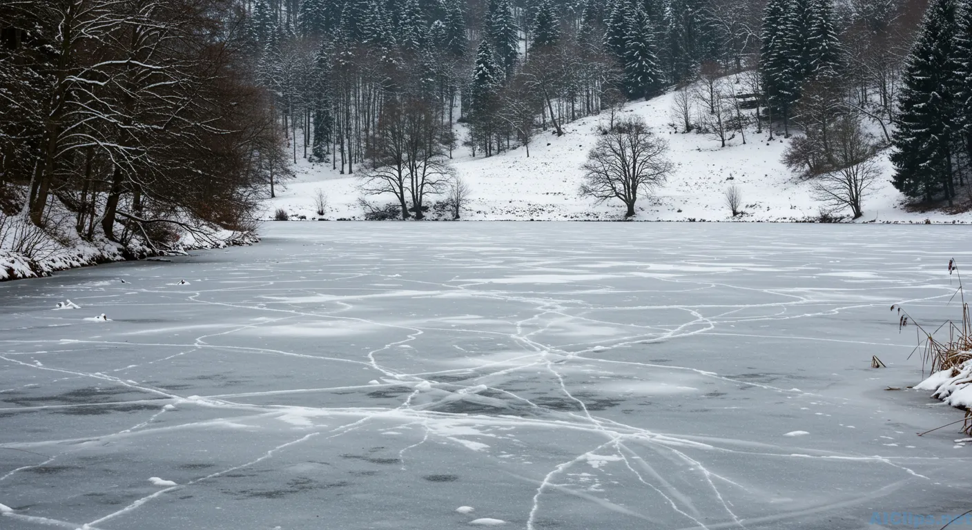Serene Winter Landscape with Frozen Lake Aesthetic