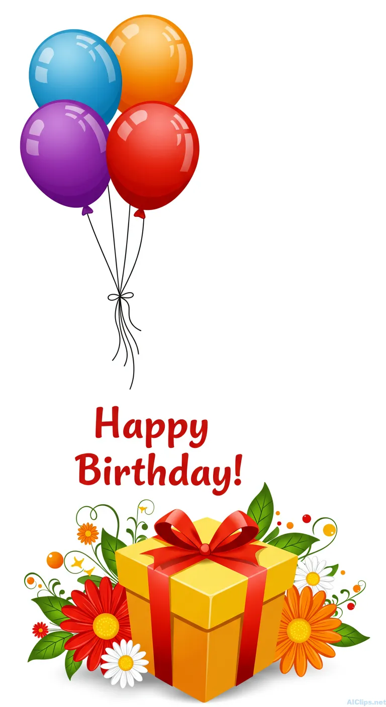 Vibrant Birthday Celebration with Colorful Balloons and Gift