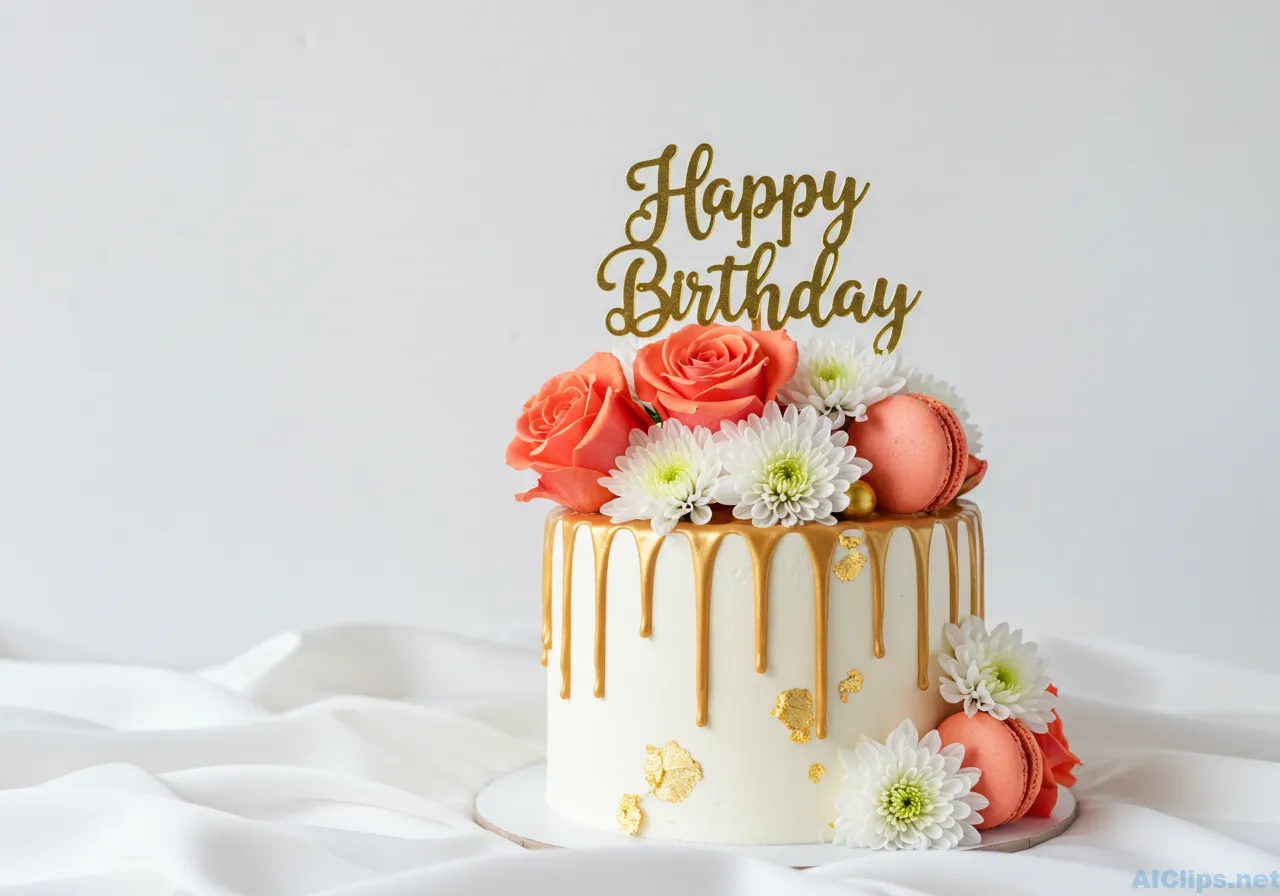 Elegant Birthday Cake with Floral Decor