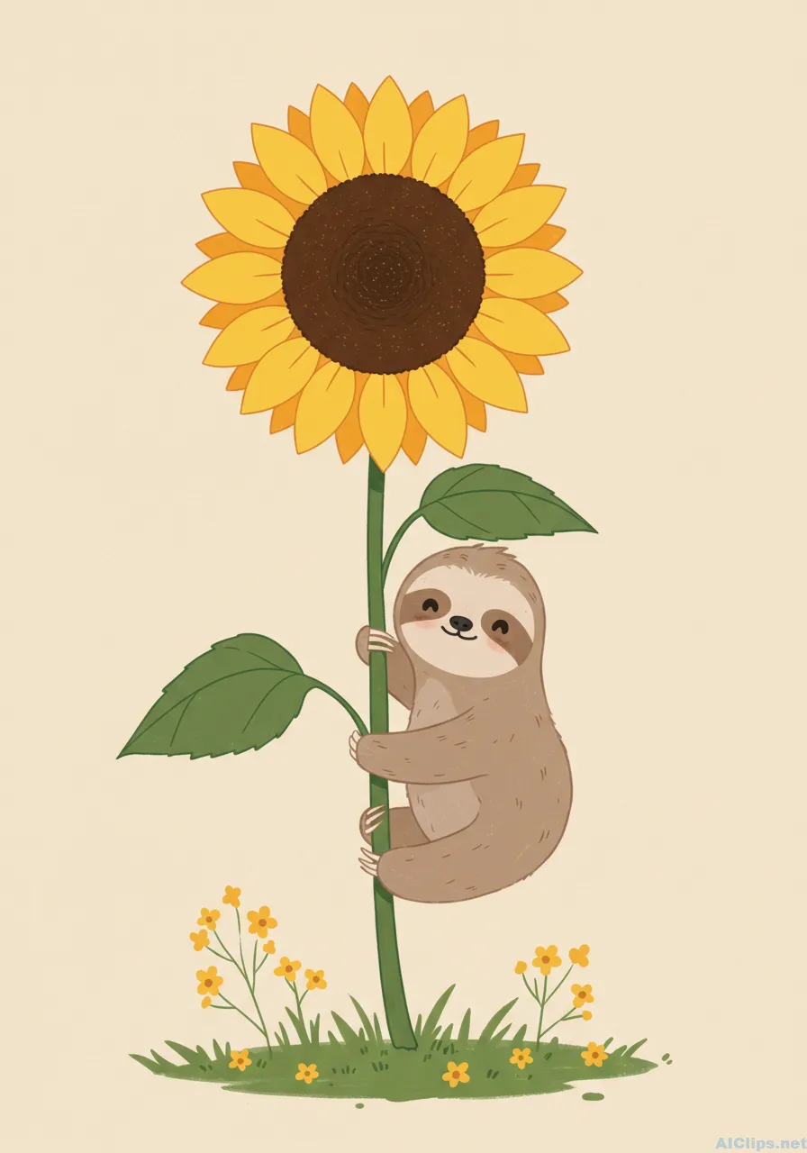 Charming Sloth with Sunflower Illustration for Business