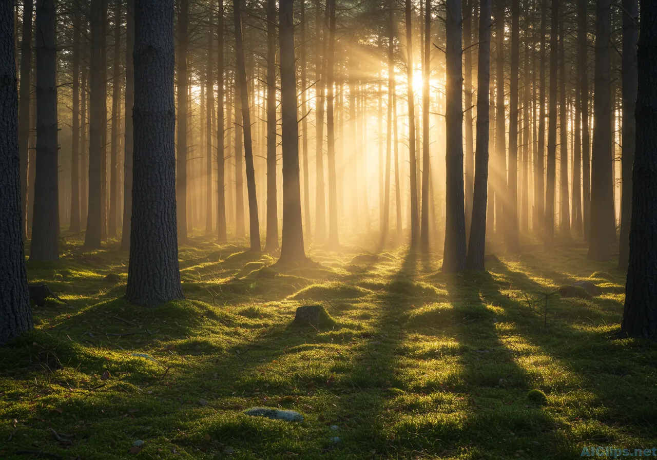 Serene Forest Landscape with Sunlight and Shadows