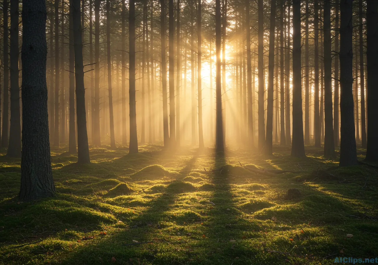 Serene Forest Landscape with Sunlight Rays