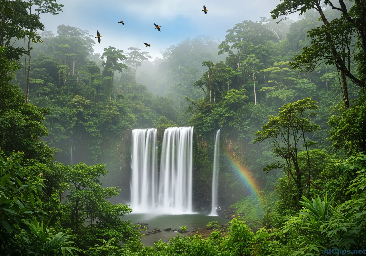 Stunning Waterfall in Lush Tropical Forest