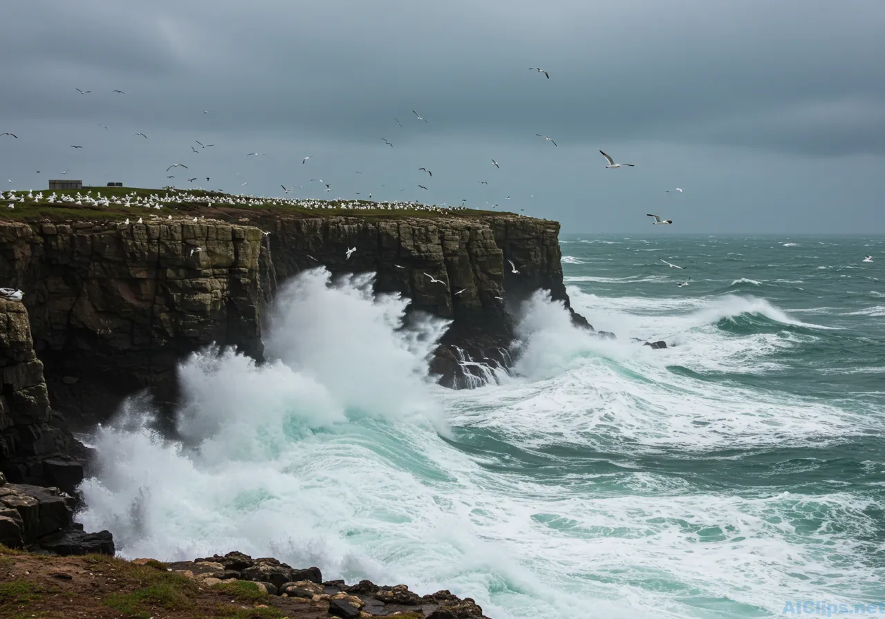 Dramatic Ocean Waves Crashing on Coastal Cliffs