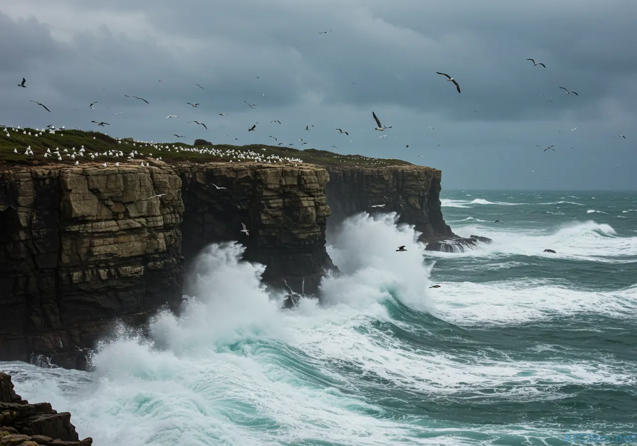 Dramatic Coastal Cliffs with Turbulent Waves