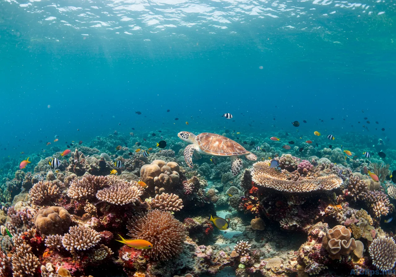 Vibrant Coral Reef with Sea Turtle and Fish