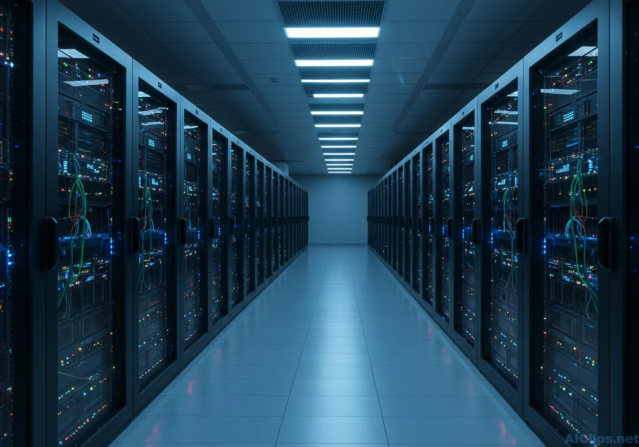 High-Tech Data Center Interior with Servers