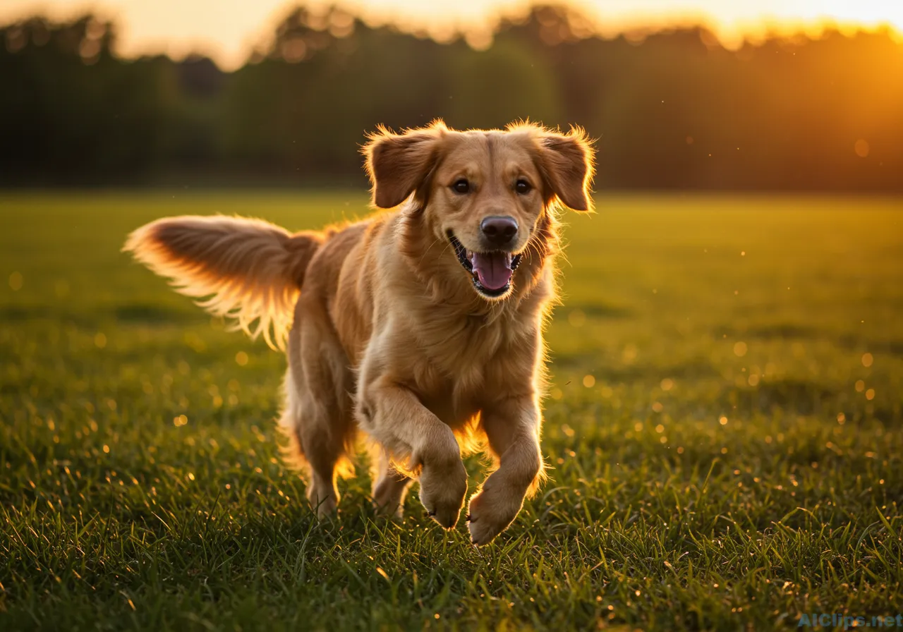 Playful Golden Retriever in Sunset (Commercial Use)