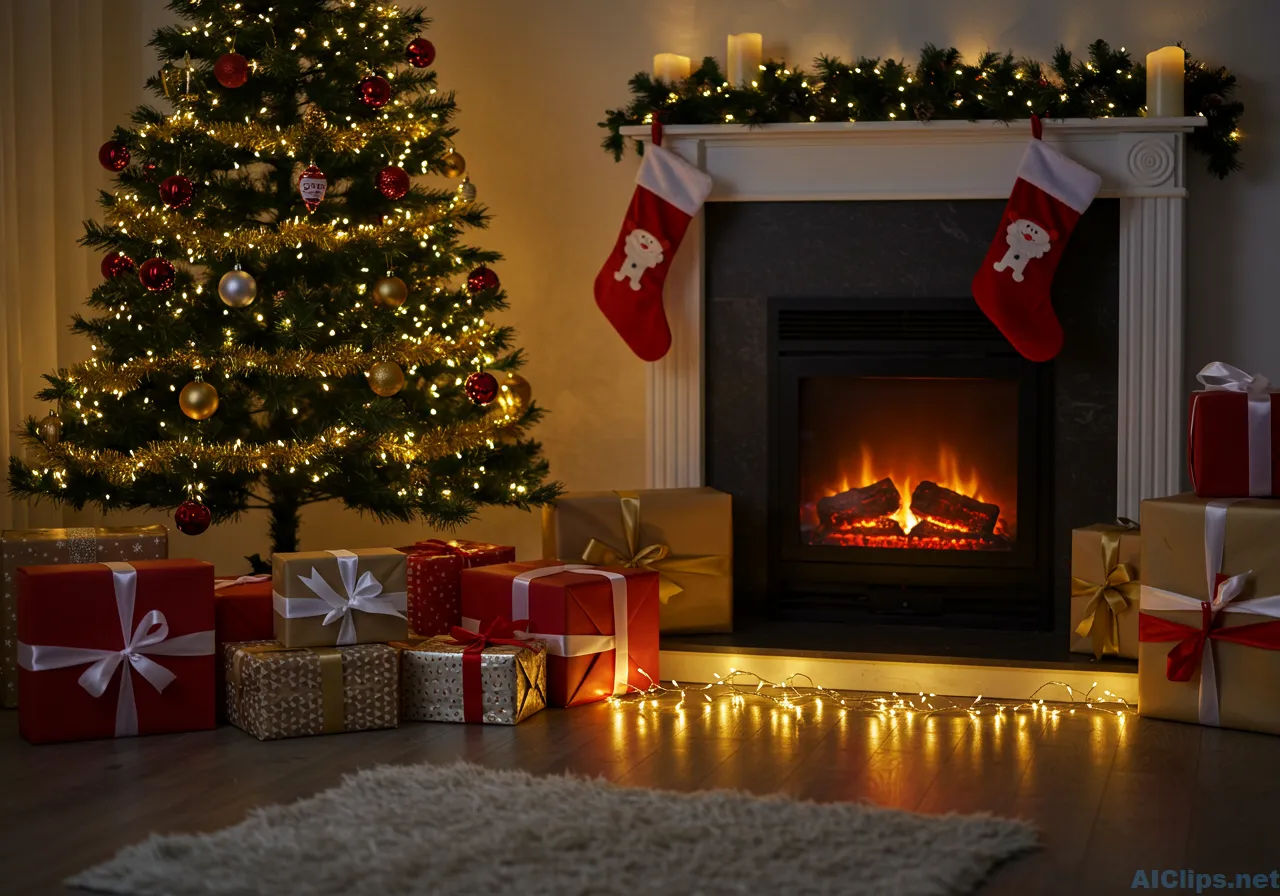 Cozy Christmas Living Room Decor with Fireplace