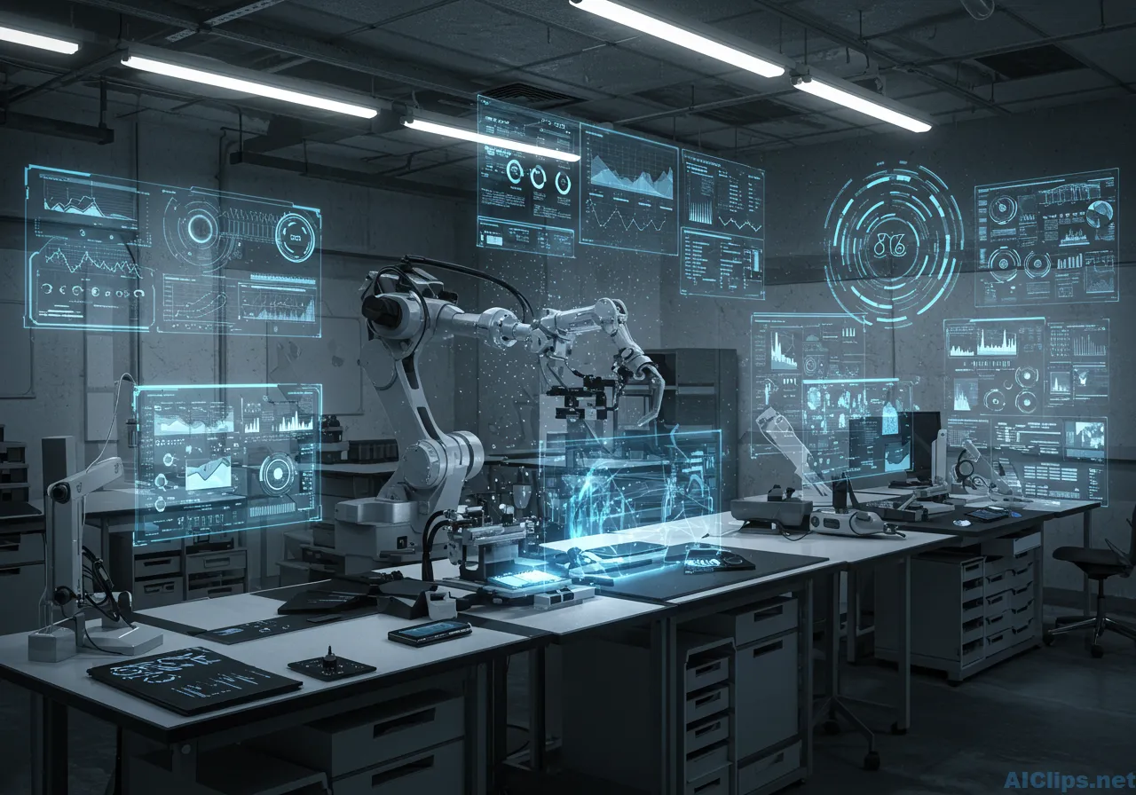 Futuristic Robotics Laboratory with Data Visualization