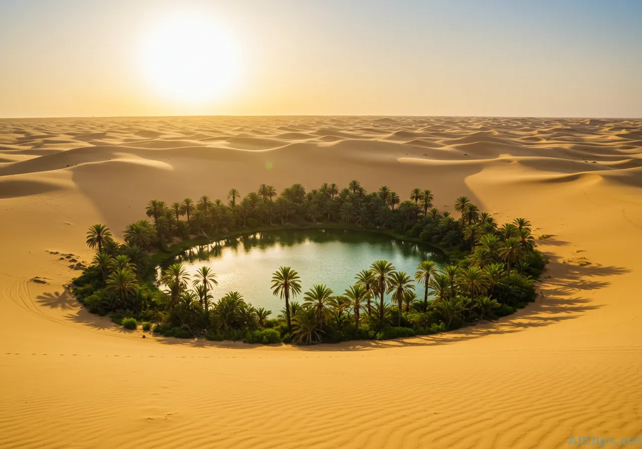 Stunning Oasis in Desert Landscape - High-Quality Visual