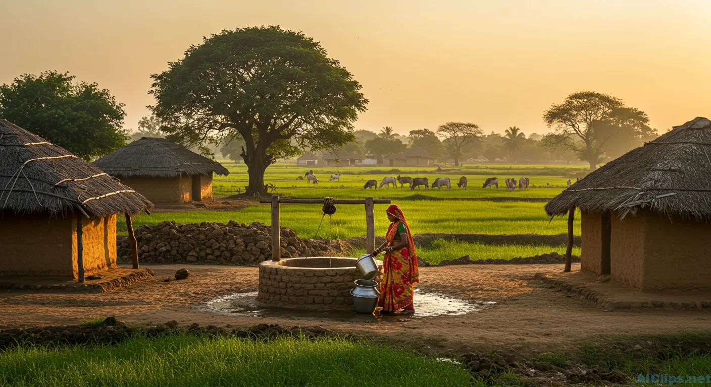 Rustic Village Life at Sunrise - Cultural Essence