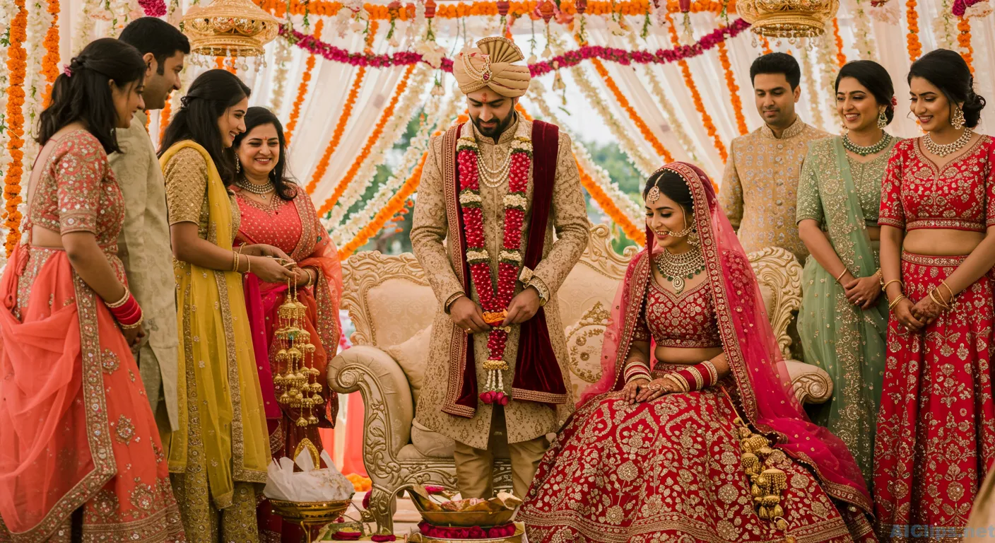 Elegant Indian Wedding Ceremony with Traditional Attire