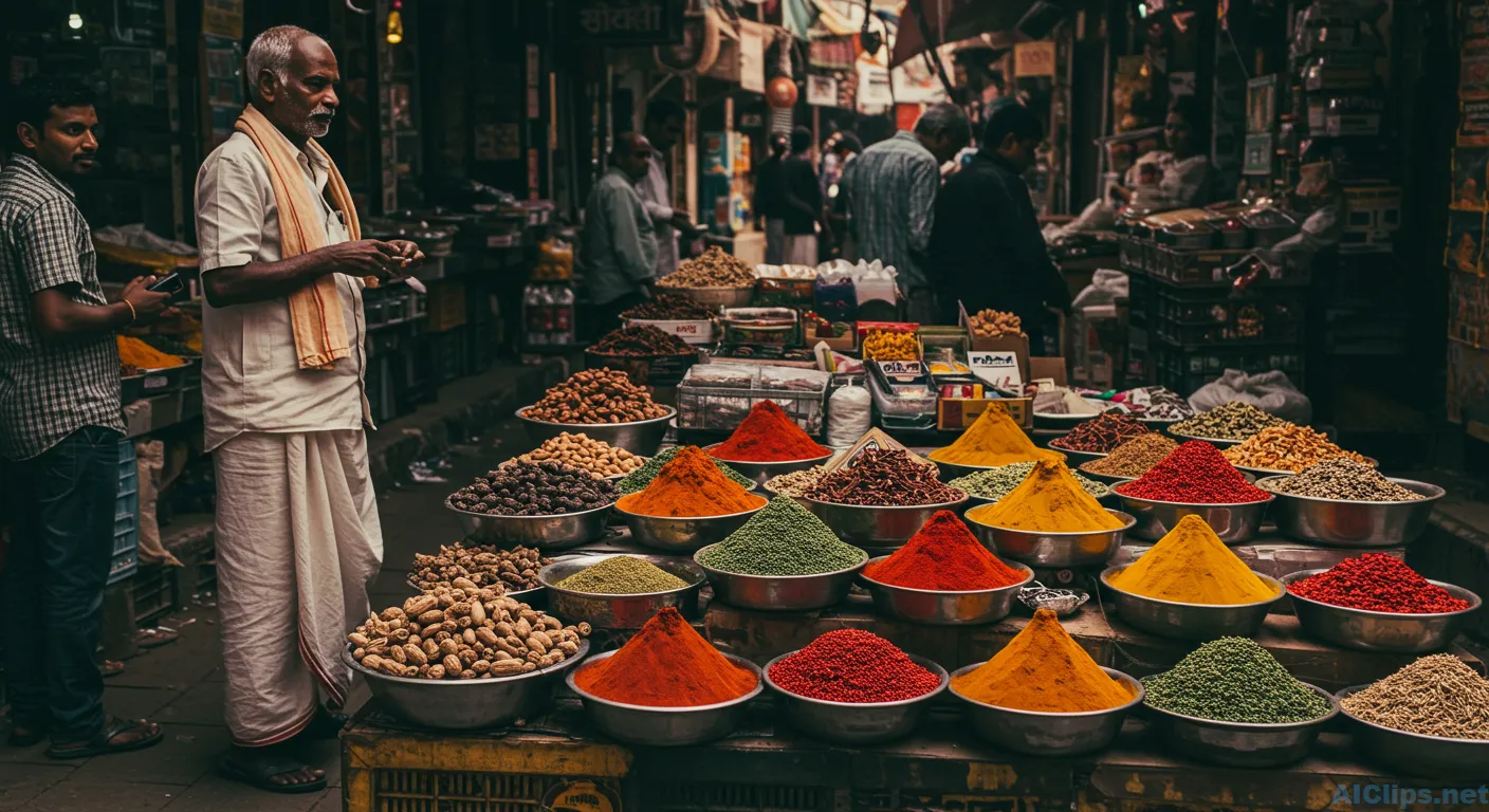 Vibrant Spice Market Scene for Culinary Arts and Culture