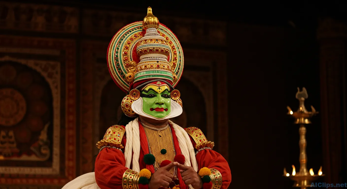 Traditional Indian Kathakali Performer in Costume