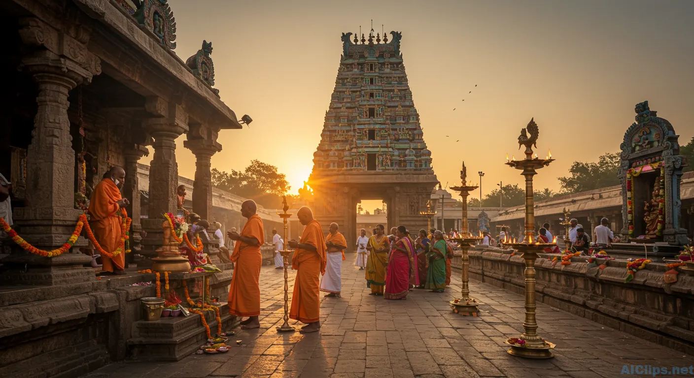 Vibrant Temple Ceremony at Sunset: Cultural Insights