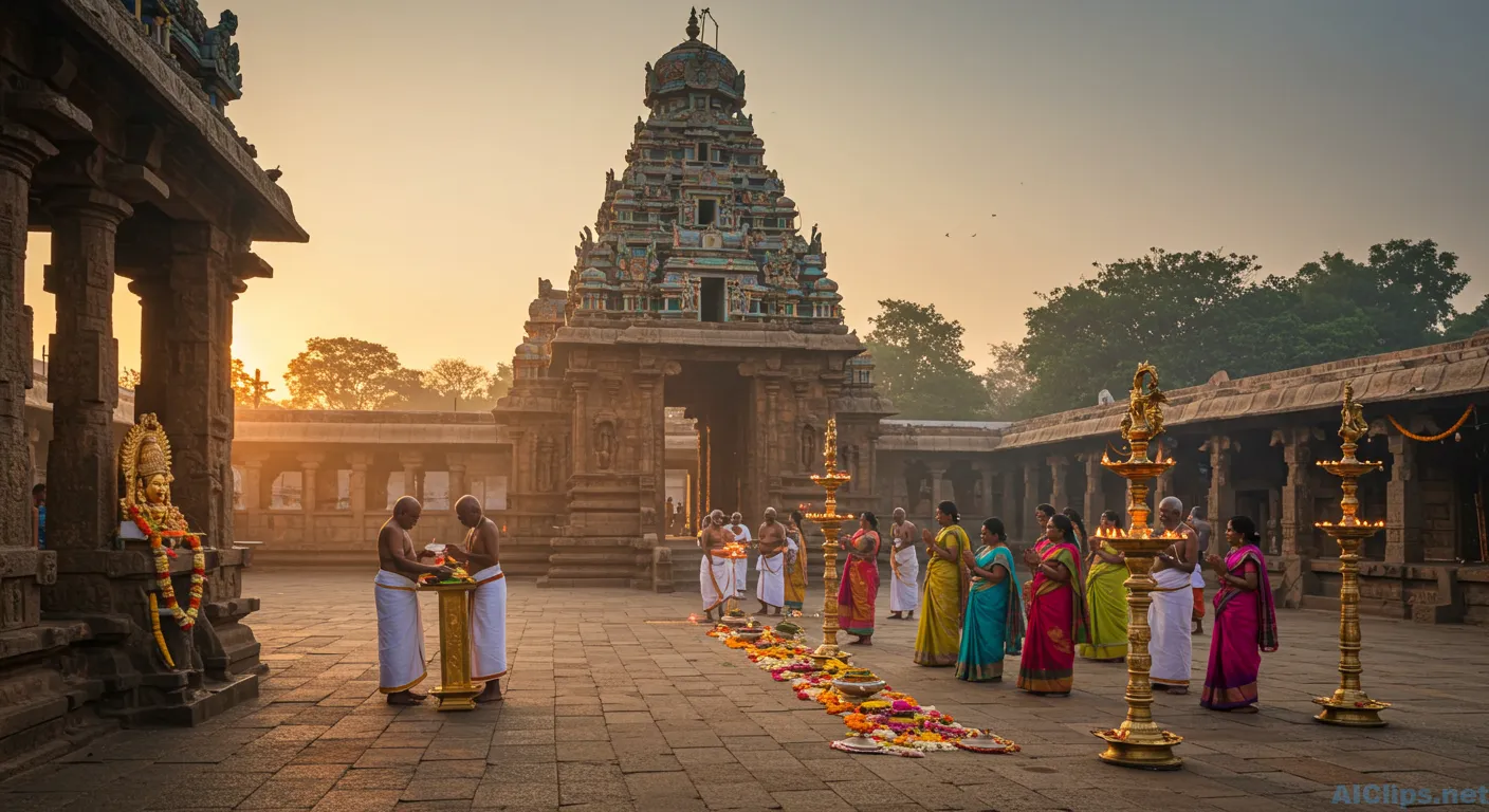 Serene Temple Ceremony at Sunrise: Cultural Celebration