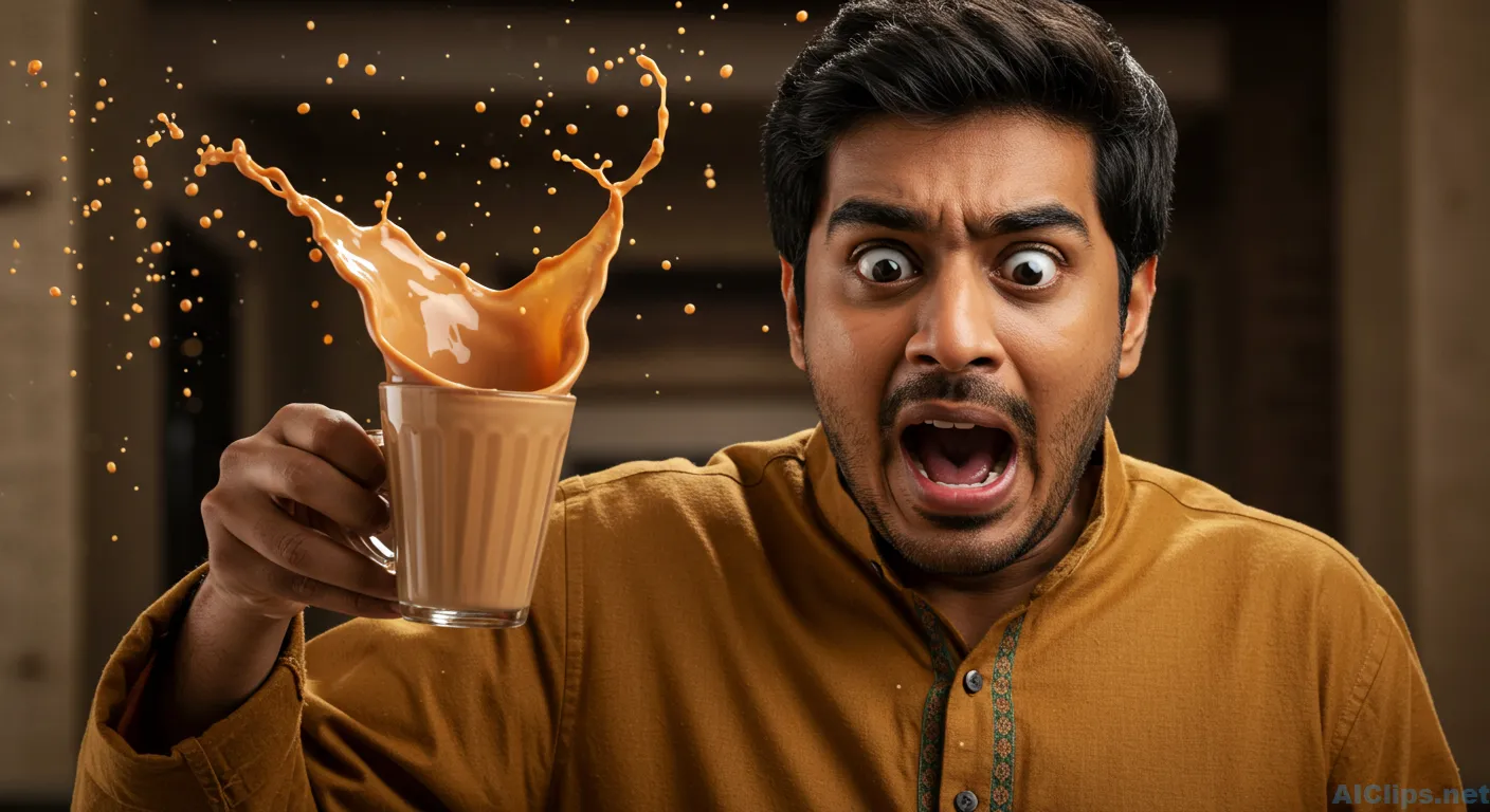 Surprised Man with Coffee Splash - High-Impact Visual