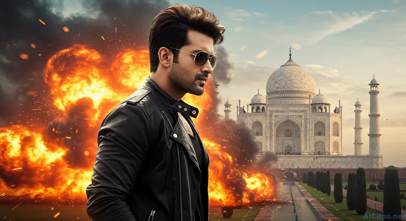 Dynamic Action Scene with Iconic Monument Background