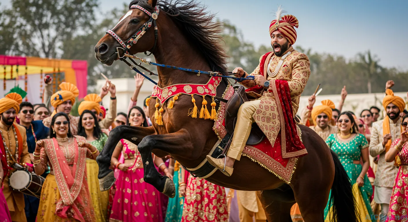 Vibrant Indian Wedding Celebration with Horse Performance