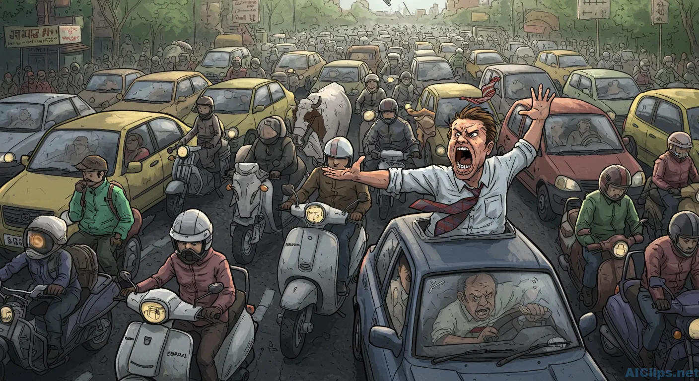 Traffic Jam Illustration: Chaos in Urban Life