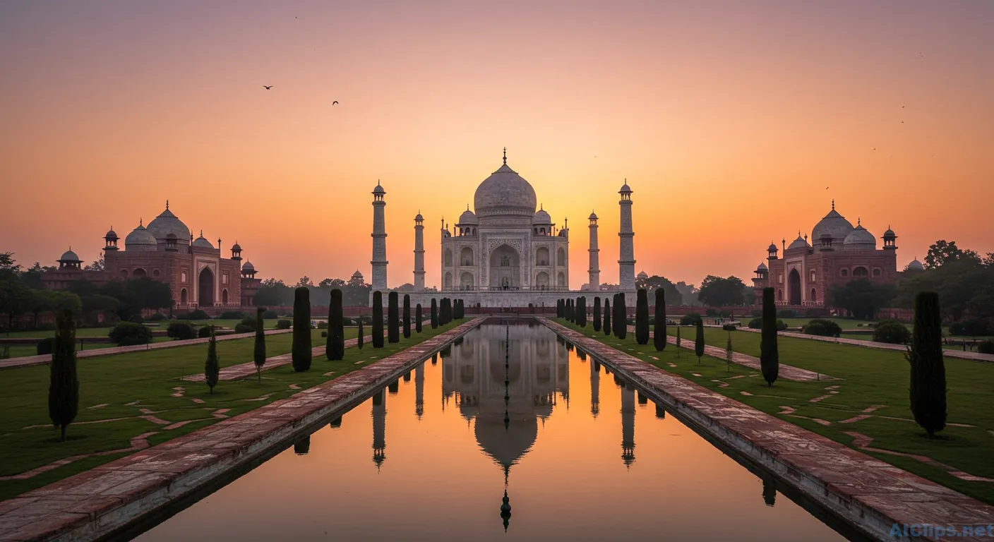 Stunning Sunset at the Taj Mahal: Majestic Landscape