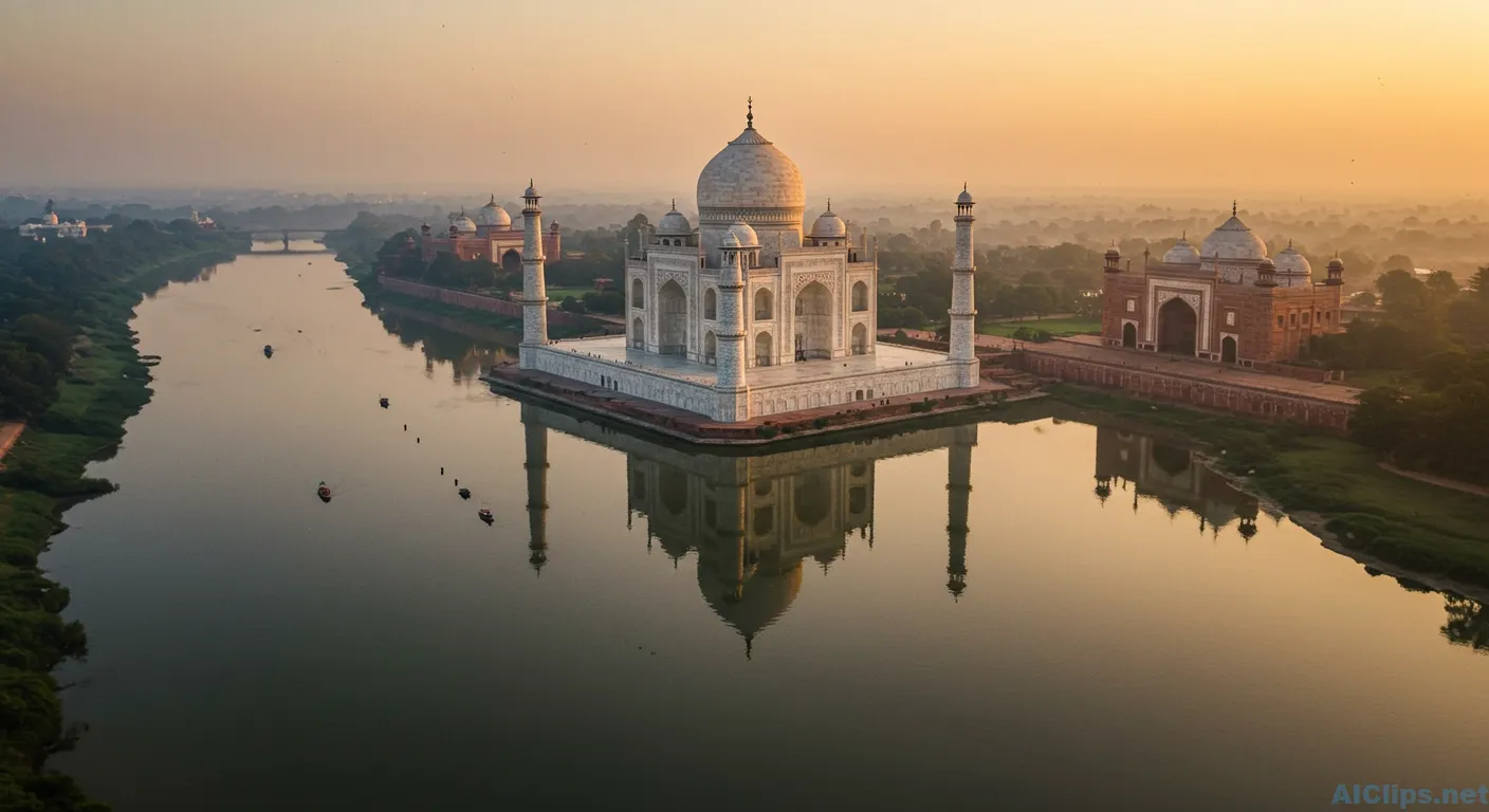 Stunning Aerial View of the Taj Mahal at Sunrise