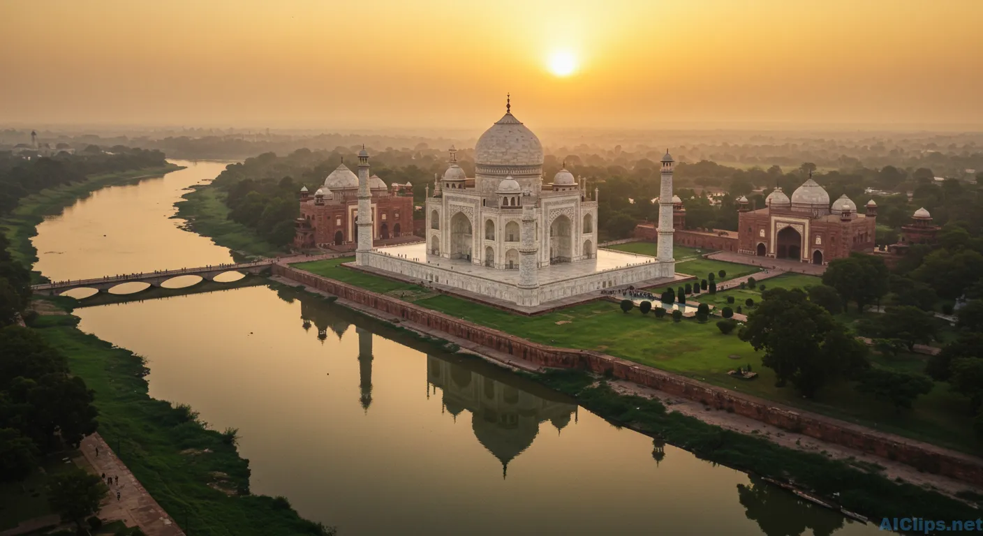 Majestic Taj Mahal at Sunset - Iconic Landmark View