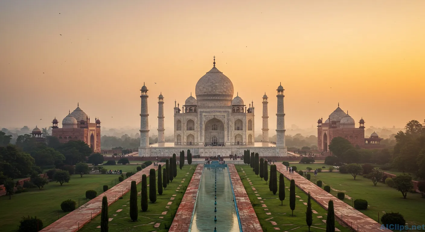 Stunning Aerial View of the Taj Mahal at Sunset