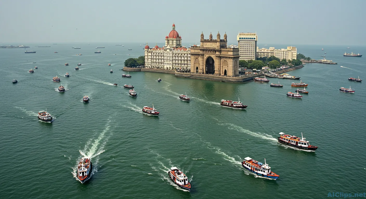 Aerial View of Mumbai's Gateway with Boats