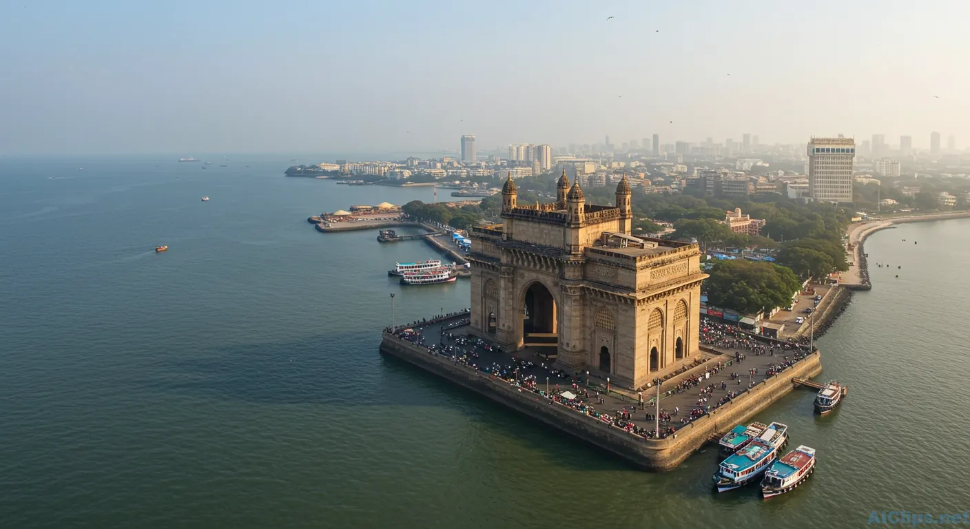 Iconic Gateway of India: Aerial View for Commercial Use