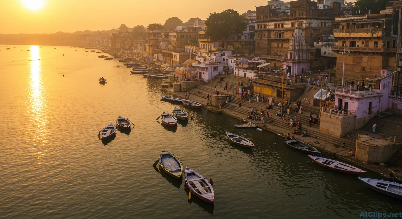 Sunset Serenity in Varanasi: Scenic Riverside View
