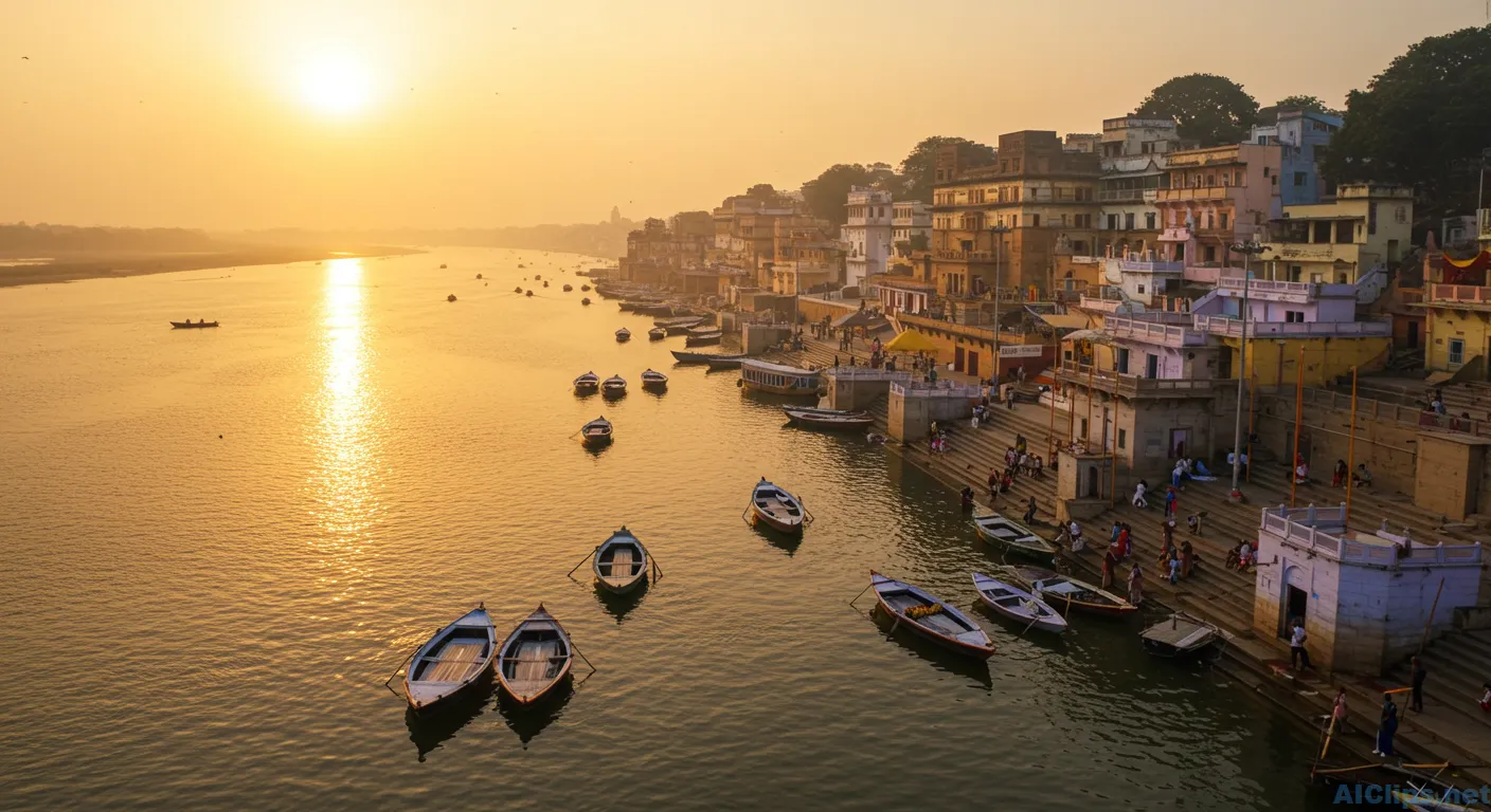 Stunning Sunset Over Varanasi Ghats - Scenic View