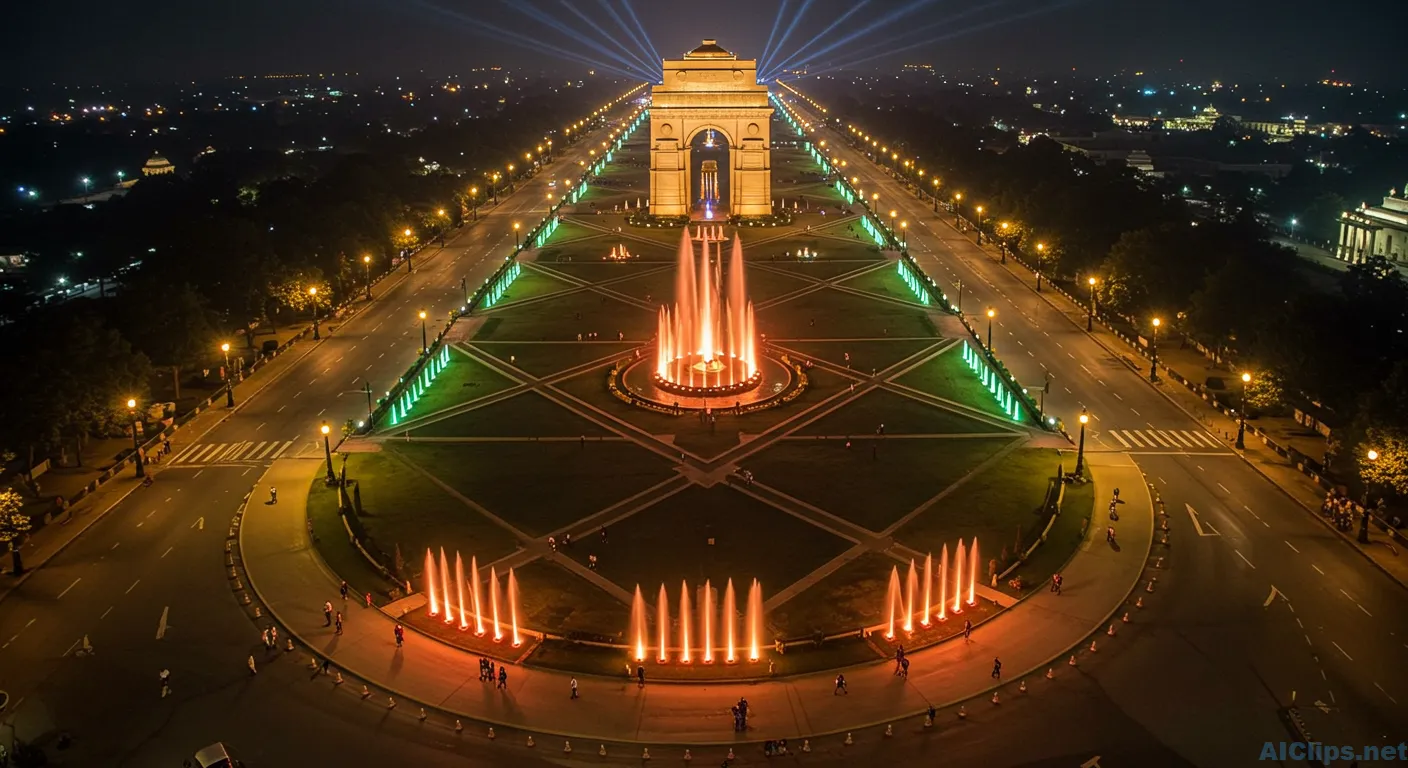 Stunning Night View of Iconic Landmark with Fountains