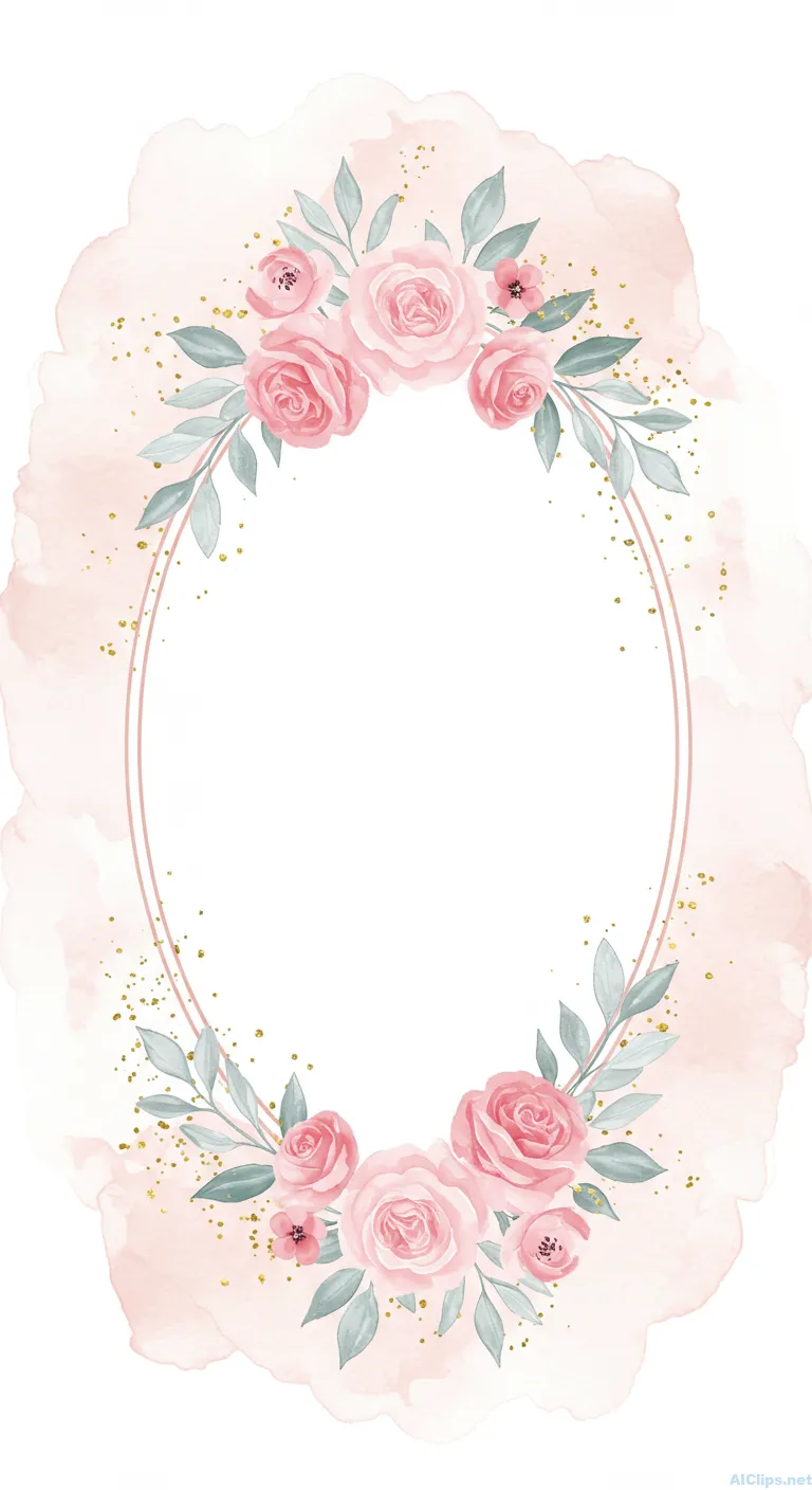 wedding Floral Watercolor Frame for Invitations 02