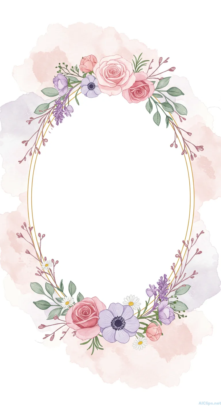 wedding Floral Watercolor Frame for Invitations 01