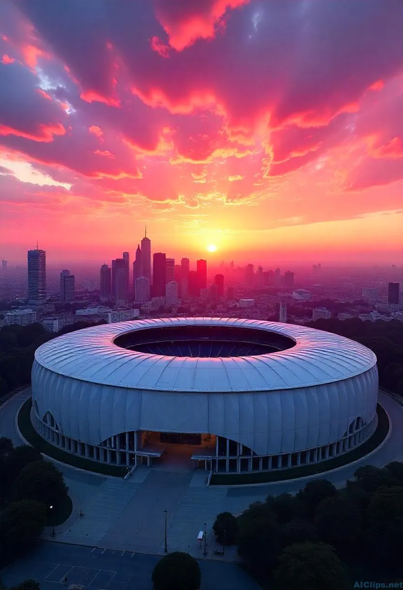 Stunning Sunset Over Modern Stadium