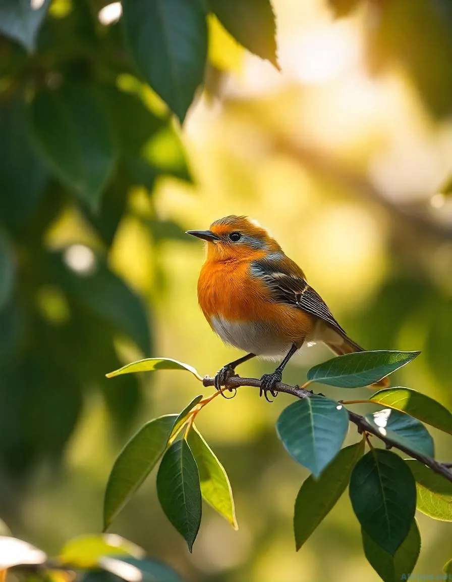 Vibrant Orange Bird Amidst Lush Greenery