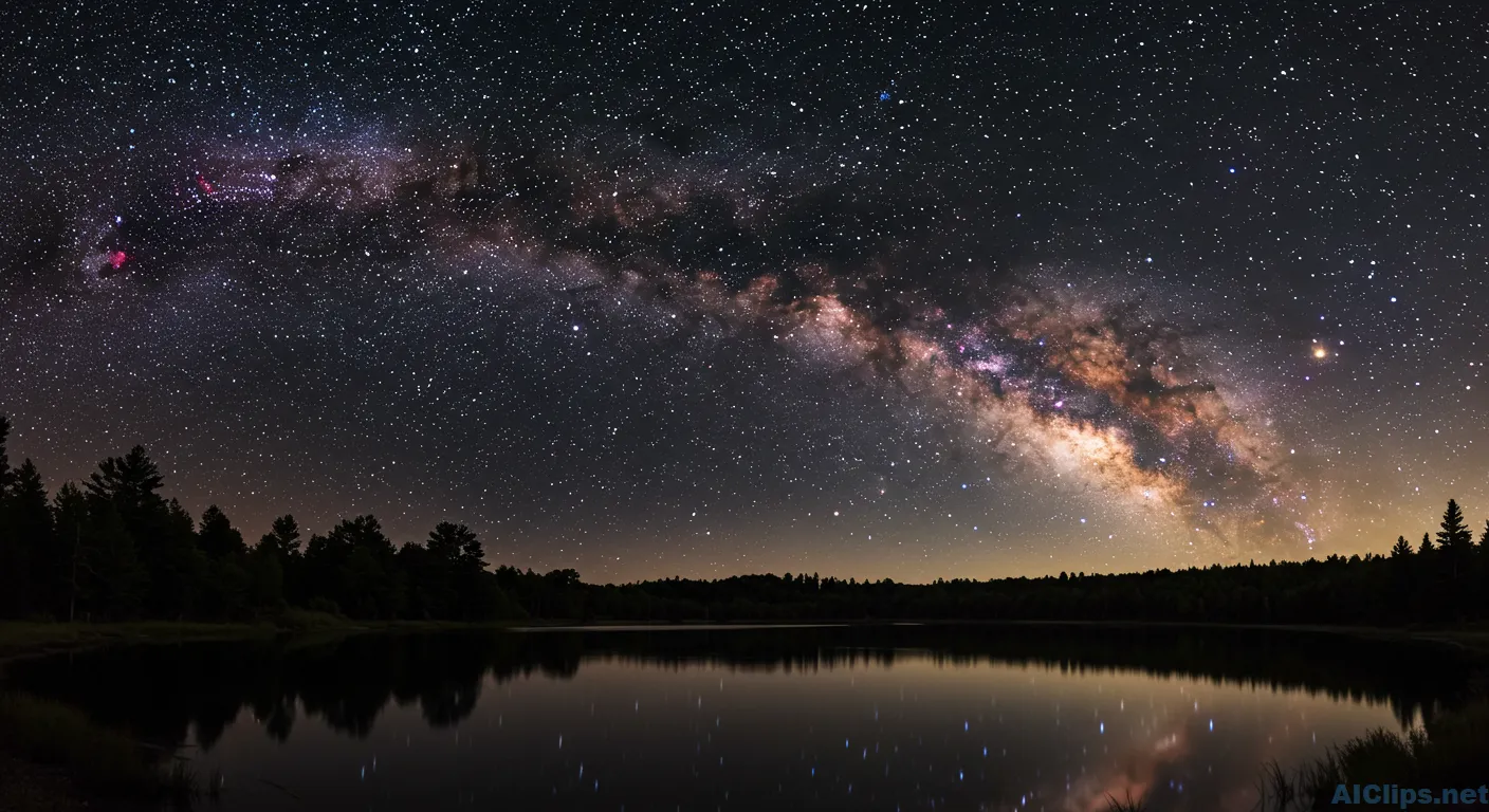 Stunning Night Sky Over Tranquil Lake Landscape