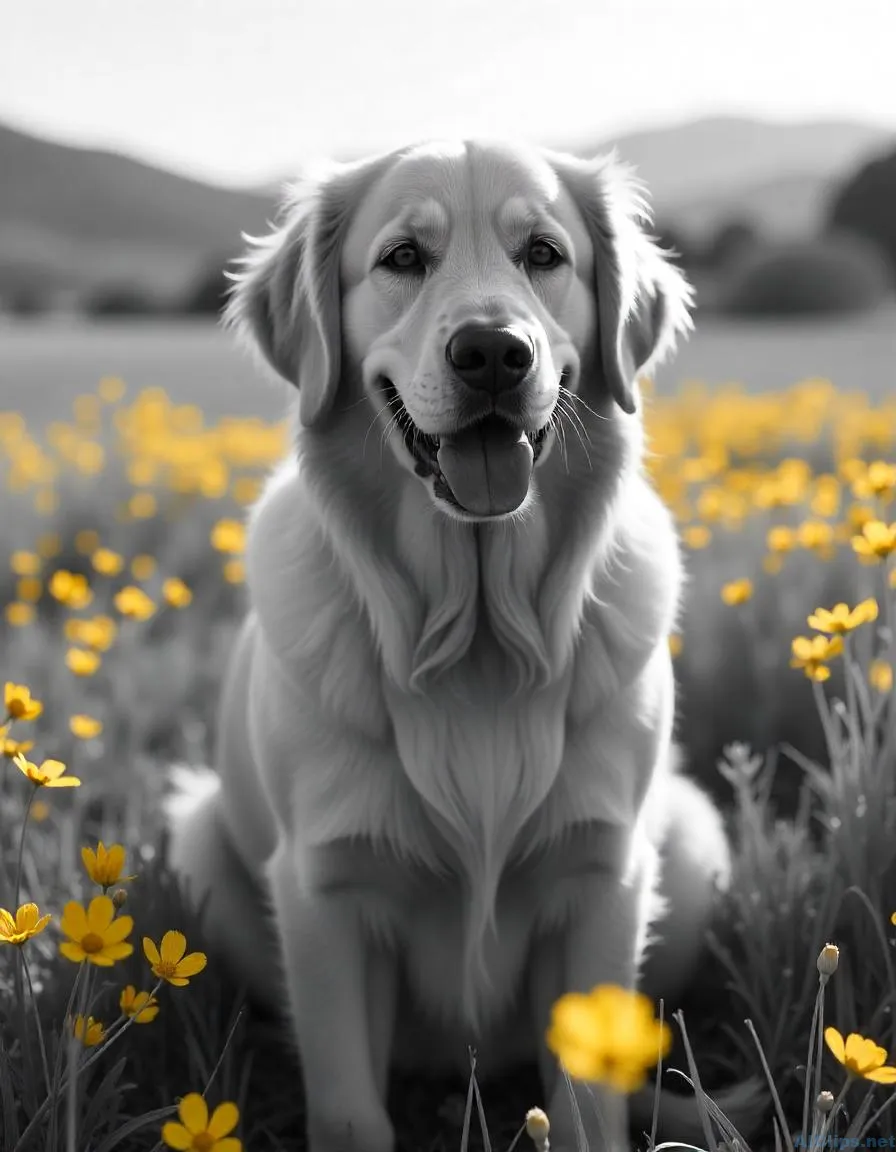 Golden Retriever in Blooming Nature: Professional Image