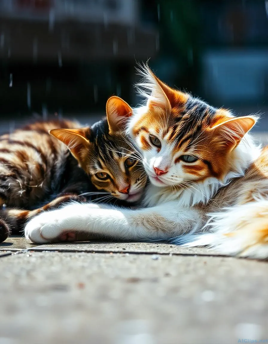 Adorable Cats Cuddling - High-Quality Pet Photography