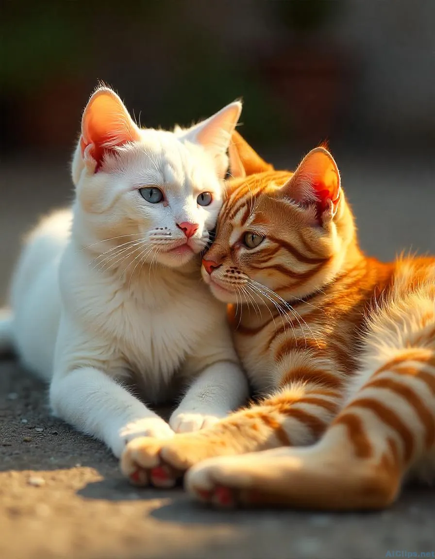 Adorable Cats in Cozy Companionship